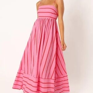 Pink & Red Striped Sleeveless Open Back Large Hem Dress - NWT